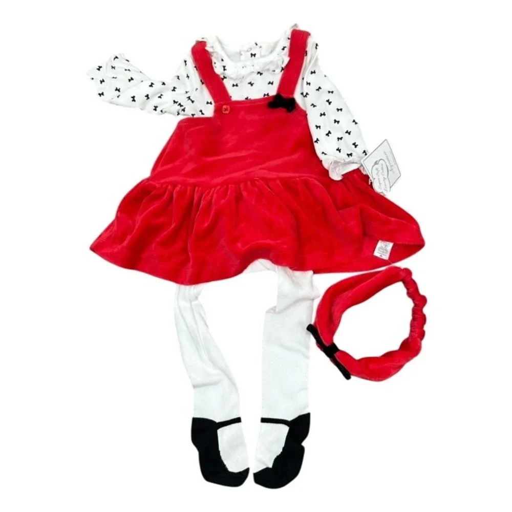 Little Me Festive Roses 3M Red Dress Outfit Set 2PC + Headband NWT Christmas‎ - Picture 2 of 9